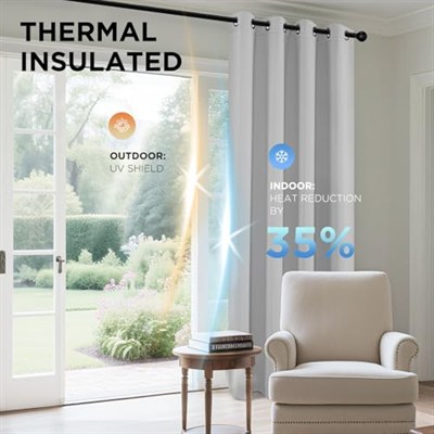 Joydeco Beyaz Perde 220 cm Uzunluğunda 2 Panel Seti, Isı Yalıtımlı Uzun Perde ve Perdeler 2 Burg, Oturma Odası Yatak Odası Penceresi için Oda Karartma Gromet Perdeleri (G132 x U 225 inç, Grimsi Beyaz)