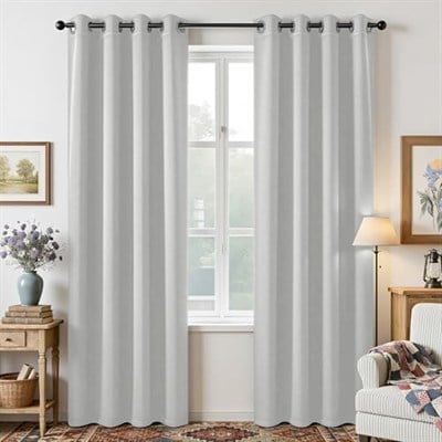 Joydeco Beyaz Perde 220 cm Uzunluğunda 2 Panel Seti, Isı Yalıtımlı Uzun Perde ve Perdeler 2 Burg, Oturma Odası Yatak Odası Penceresi için Oda Karartma Gromet Perdeleri (G132 x U 225 inç, Grimsi Beyaz)