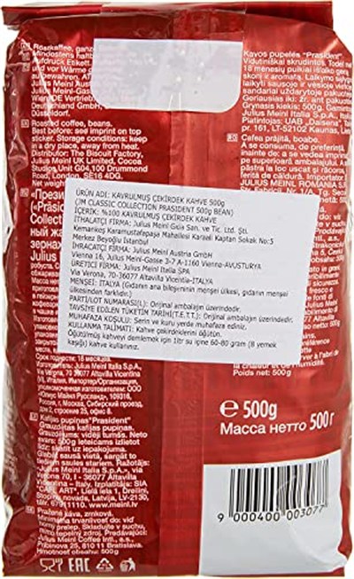Julius Meinl President Çekirdek Kahve, Orta Kavrulmuş, Classic Aromalı, 500 g