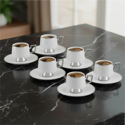Jumbo Ellmore Platin 6 Kişilik Kahve Fincan Takımı