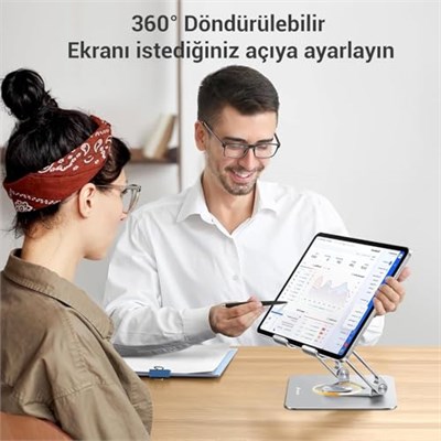 Juo 360° Dönebilen Alüminyum Tablet Standı Yükseklik ve Eğim Ayarlı Metal Tablet Tutucu iPad Pro 13 12 11 Air Mini 5 4 3 Telefon E-Okuyucu Uyumlu