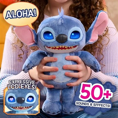 Just Play Disney Stitch Many Moods 34,3 cm büyük etkileşimli pelüş oyuncak, 50+ ses efekti ve sözler, etkileyici LCD gözler, 3 yaşından itibaren çocuk oyuncağı
