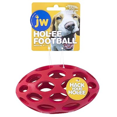 JW Pet Hol-ee Futbol Köpek Oyuncak Bulmaca Topu, Doğal Kauçuk, Orta Boy (15 cm Uzunluk), Renkler Değişebilir - Seçenekler: Medium, L, Mini