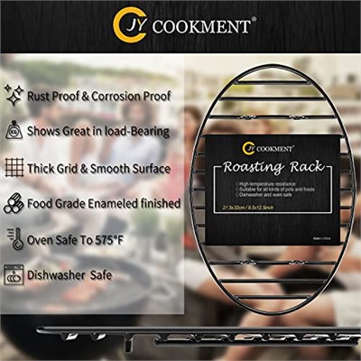 JY COOKMENT Entegre ayaklı kızartma rafı, soğutma kurutucu, emaye kaplamalı mutfak rafı, PTFE içermez, pişirme, kavurma, kurutma, ızgara, bulaşık makinesinde yıkanabilir (25,4 cm x 16,5 cm)