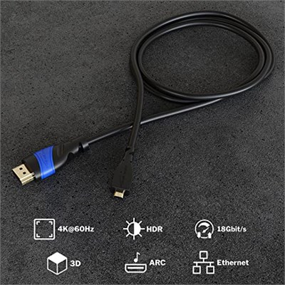 KabelDirekt – 2 m – micro-HDMI kablosu (HDMI – Micro-HDMI, iki yönlü – Ultra HD için 4 K @ 60 Hz – Ethernet ile yüksek hız – HDMI 2.0/1.4 ile uyumlu, t - Seçenekler: 2m, 3m, 5m, Standart., Tek kişilik