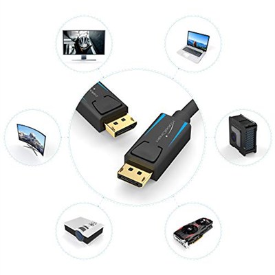 KabelDirekt - 8K / 60Hz DisplayPort Kablosu 1.4 - 2 m - Oyun bilgisayarları/dizüstü bilgisayarları, 4K / 8K oyun monitörleri ve ultra hızlı 144Hz / 165Hz / 240Hz için boşluksuz korumalı DP kablosu
