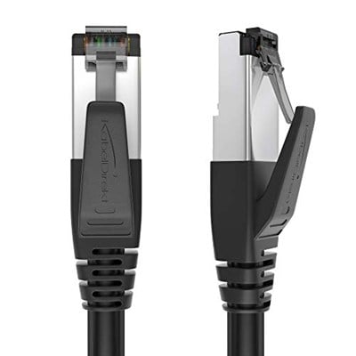 KabelDirekt – Cat 8 ağ kablosu, 40 Gigabit, esnek ve kırılmaz yapı – 10m (LAN kablosu/Ethernet kablosu, maksimum fiber hızı iletir ve oyun/PS5/Xbox için uygundur, RJ45 fiş)