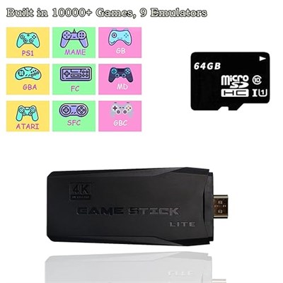 Kablosuz Retro Oyun Konsolu, Tak ve Çalıştır Video Oyun Çubuğu Dahili 10000+ Oyun, 9 Klasik Emülatör, Çift 2.4G Kablosuz Kumandalı TV için 4K Yüksek Çözünürlüklü HDMI Çıkışı