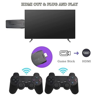 Kablosuz Retro Oyun Konsolu, Tak ve Çalıştır Video Oyun Çubuğu Dahili 10000+ Oyun, 9 Klasik Emülatör, Çift 2.4G Kablosuz Kumandalı TV için 4K Yüksek Çözünürlüklü HDMI Çıkışı