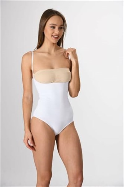 Kadın Beyaz Dikişsiz Ince Askılı 1 Beden Incelten Göğüs Altı Çıtçıtlı Body Korse