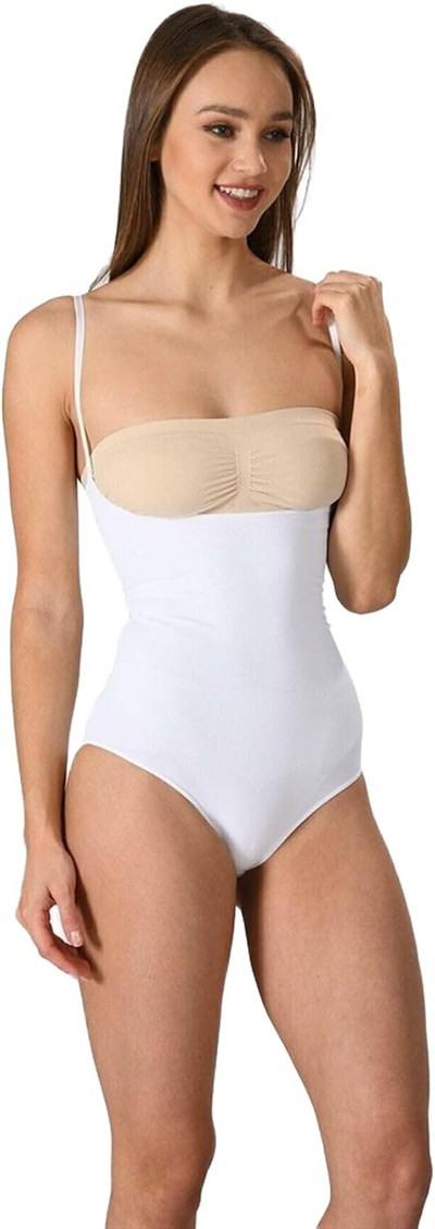 Kadın Beyaz Dikişsiz Ince Askılı 1 Beden Incelten Göğüs Altı Çıtçıtlı Body Korse