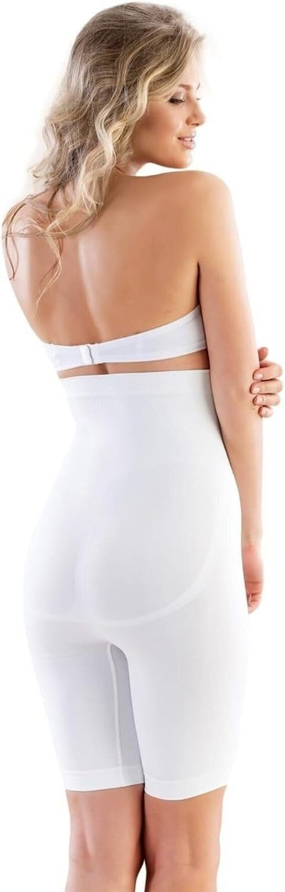 Kadın Beyaz Hamile Lohusa Yüksek Bel Uzun Paçalı Toparlayıcı Boxer Korse (Beyaz / 2XL)