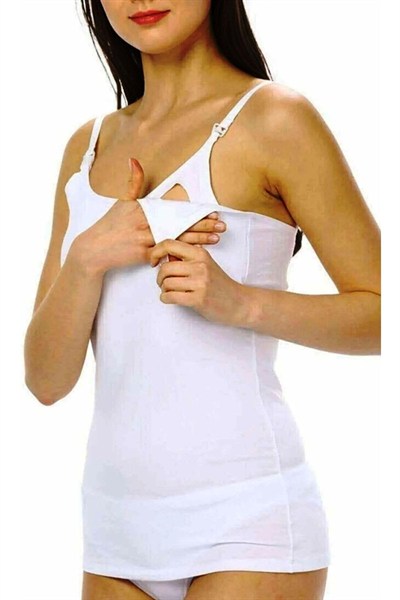 Kadın Beyaz Modal Lohusa Kapsız Rahat Emzirme Atleti, S, B1268İM-19804IGP2717487