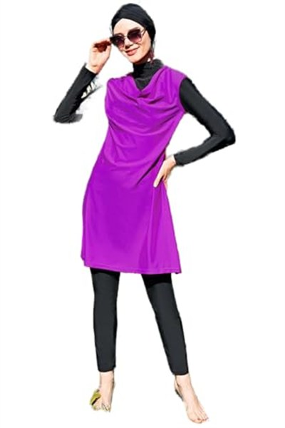 Kadın Degaje Yaka Uzun Kol Likralı Mor Tesettür Mayo C3T0N4O2