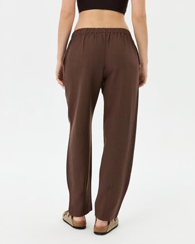 Kadın Easy West Pantolon - Bilek Boy, Paça Pens Detaylı, Keten Karışımı Kumaş, Günlük ve Hafif Spor Pilates/Yoga Kullanım İçin Rahat Pantolon - Bedenler: XS, S, M, L, XL