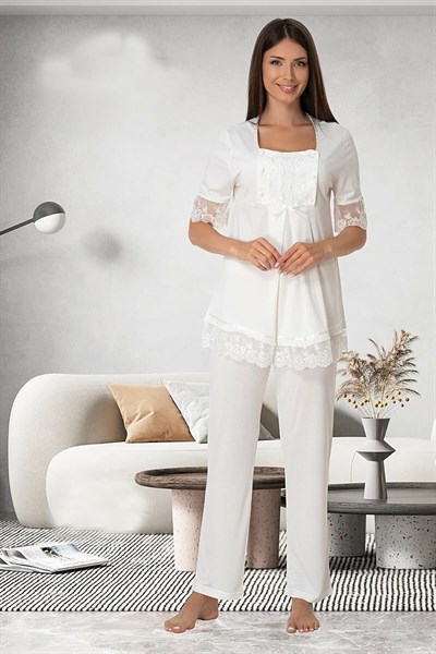 Kadın Ekru Hamile Lohusa Pijama Takımı (Ekru / 2XL)