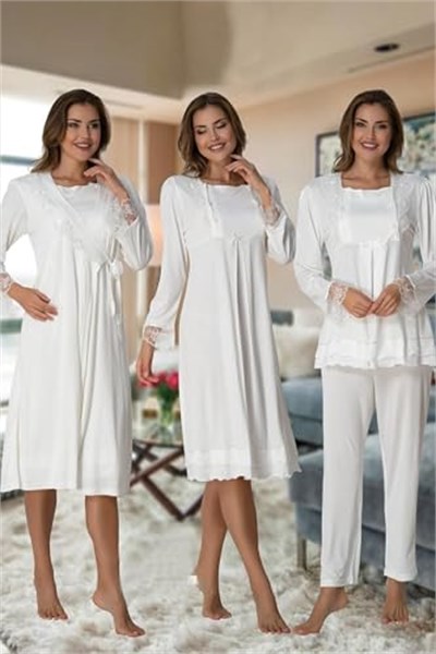 Kadın Ekru Hamile Lohusa Sabahlıklı Gecelik Ve Pijama Takım, L, ES2020EF-89D0018313687