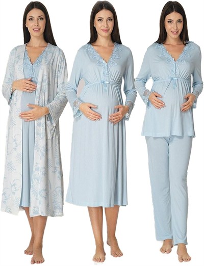 Kadın Ekru Hamle Lohusa Sabahlıklı Gecelik Ve Pjama Takımı 4lü Set