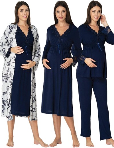 Kadın Ekru Hamle Lohusa Sabahlıklı Gecelik Ve Pjama Takımı 4lü Set