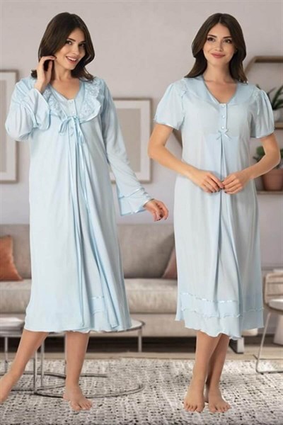 Kadın Ekru Sabahlıklı Hamile Lohusa Gecelik Takım (Ekru / 2XL)-Effortt8025-19804IGP27167922
