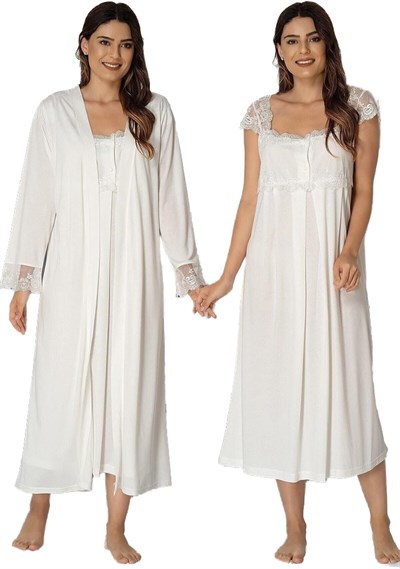 Kadın Ekru Sabahlıklı Hamile-Lohusa Gecelik Takımı, 2XL, PIJEFF2302-869BST0011532