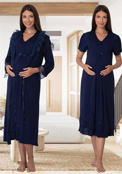 Kadın Ekru Sabahlıklı Hamile Lohusa Gecelik Takım (Ekru / 2XL)-Effortt8025-19804IGP27167922