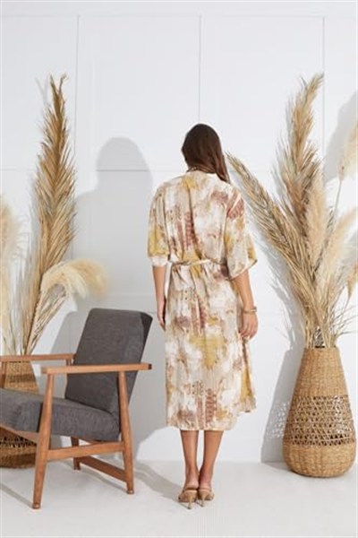 Kadın Kısa Kol Uzun Bej Kimono C9T5N651