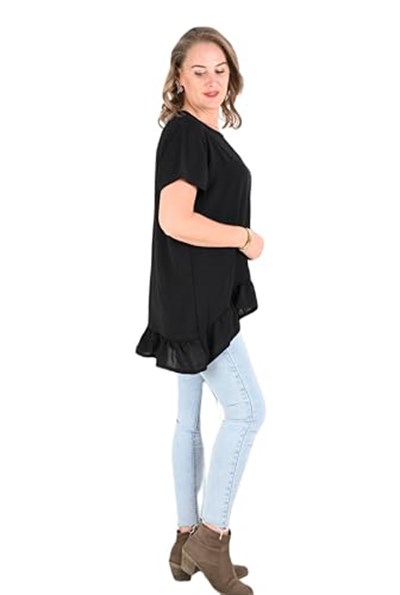 Kadın Kısa Kollu Tunik Bluz Eteği Fırfırlı Tunik