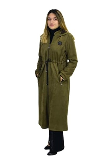 Kadın Kışlık Cepli Fermuarlı Kapüşonlu Süet Kap Tunik BGL-ST03306