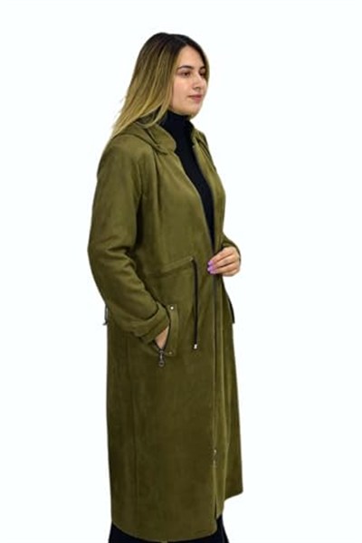 Kadın Kışlık Cepli Fermuarlı Kapüşonlu Süet Kap Tunik BGL-ST03306