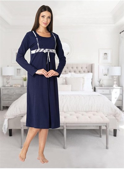 Kadın Lacivert Hamile Lohusa Gecelik, XL, PIJEFF8083-19804IGP261671