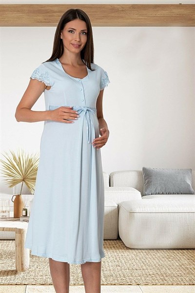 Kadın Lacivert Hamile Lohusa Kısa Kollu Gecelik (Lacivert / 2XL)-EF6013EF-19804IGP260629