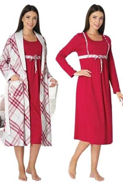Kadın Lacivert Hamile Lohusa Sabahlık Ve Gecelik Takım (Lacivert / 2XL)