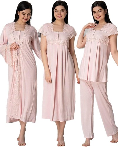 Kadın Mavi Hamile Lohusa 4lü Sabahlık Pijama Gecelik Set