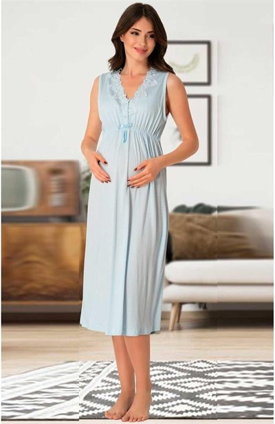Kadın Mavi Hamile Lohusa Kolsuz Gecelik 8033, 2XL, EF8033EFRT-19804IGP270537