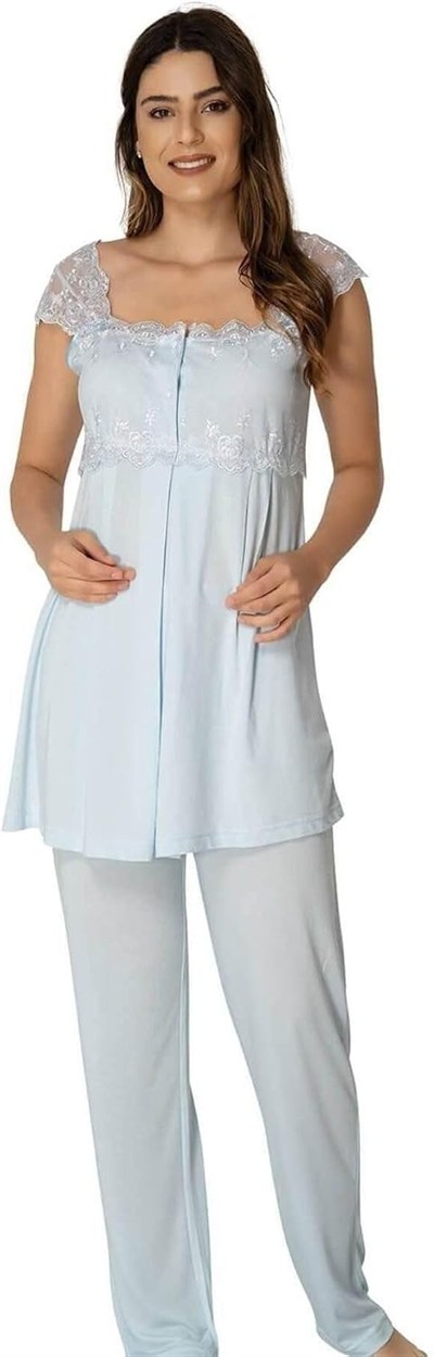 Kadın Mavi Hamile Lohusa Pijama Takımı, L, PIJEFF2303-89D0018311949