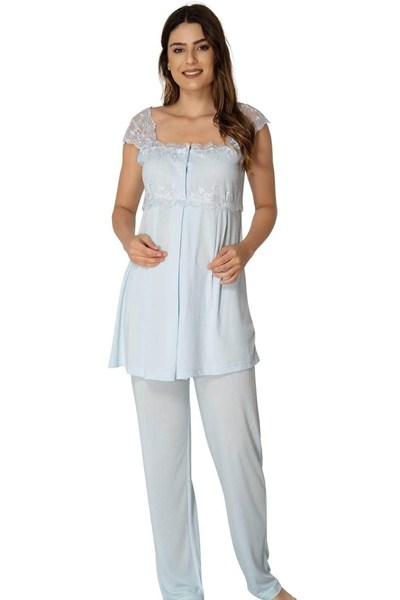 Kadın Mavi Hamile Lohusa Pijama Takımı, L, PIJEFF2303-89D0018311949