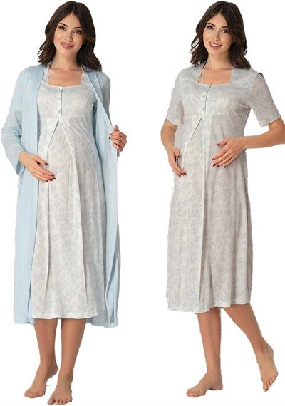 Kadın Mavi Hamile Lohusa Sabahlıklı Gecelik Takım, XL, EFS8015EF-86D0018320552