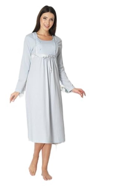 Kadın Mavi Lohusa Hamile Gecelik, 2XL, PIJEFF8083-19804IGP260526