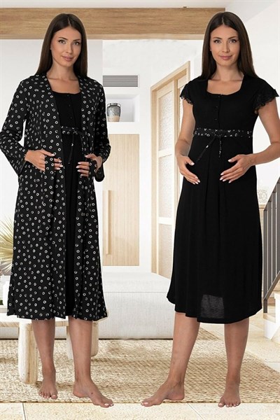 Kadın Mavi Sabahlıklı Hamile Lohusa Gecelik Takımı (Mavi/XL)-BS6015EF-869BST0010312