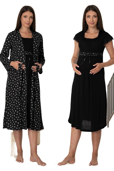 Kadın Mavi Sabahlıklı Hamile Lohusa Gecelik Takımı (Mavi/XL)-BS6015EF-869BST0010312