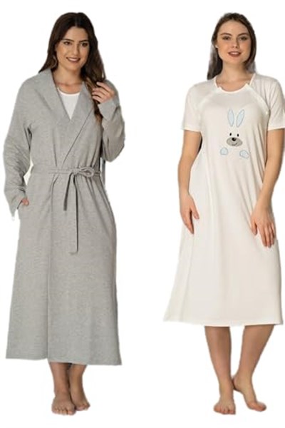 Kadın Mavi Tavşanlı Spor Sabahlıklı Hamile Lohusa Gecelik Takımı, M, HW2071EF-86D0018319597