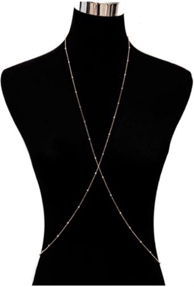 Kadın Mini Top Boncuklu Stylish Vücut Zinciri, Bel Zinciri, Vücut Aksesuarı - Gold - 113
