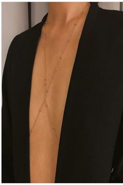 Kadın Mini Top Boncuklu Stylish Vücut Zinciri, Bel Zinciri, Vücut Aksesuarı - Gold - 113