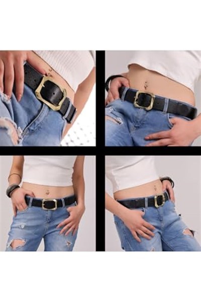 Kadın Moda Gold Renk Tokalı, Tek parça yumuşak hakiki deri Koyu Kahverengi kemer, Genişlik 3.8 cm