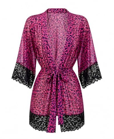 Kadın Mor Leopar Desenli Sabahlık Tanga Takım - 3596 Mor/Leopar L/XL
