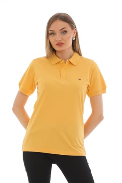 Kadın Pamuklu Likralı Polo Yaka Kısa Kollu Nakışlı Tişört