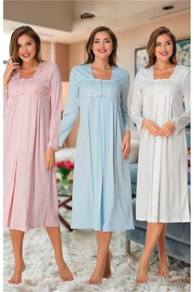 Kadın Pembe Dantelli Hamile Lohusa Gecelik, XL, 7013-86D0018319381