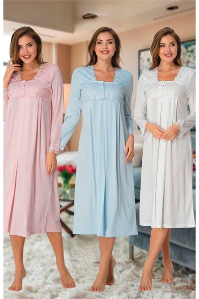 Kadın Pembe Dantelli Hamile Lohusa Gecelik, 2XL, 7013-869BS00017900