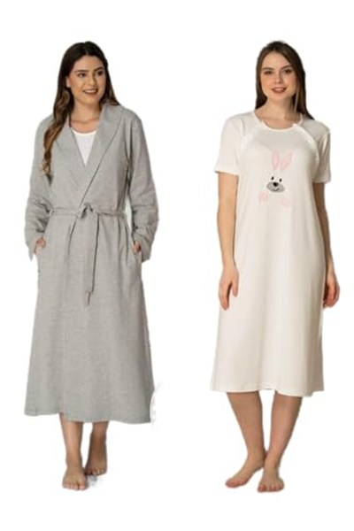 Kadın Pembe Tavşanlı Spor Sabahlıklı Hamile Lohusa Gecelik Takımı, XL, HW2071EF-19804IGP260497